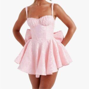 Babyboo Emelie Playsuit Pink Strapless corset Mini Dress with Bow